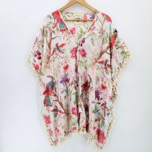 Z&L Europe Tropical Bird Tassel Fringe Coverup Womens Beige Floral One Size NWT